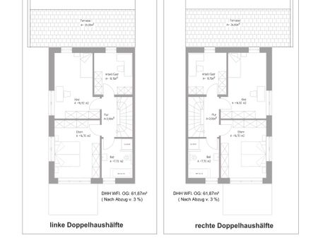 Grundriss Obergeschoss - Planungsoption Doppelhaus